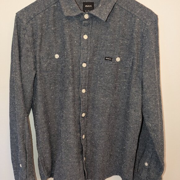 Men's RVCA Blue Flannel Button-Up - Picture 1 of 7